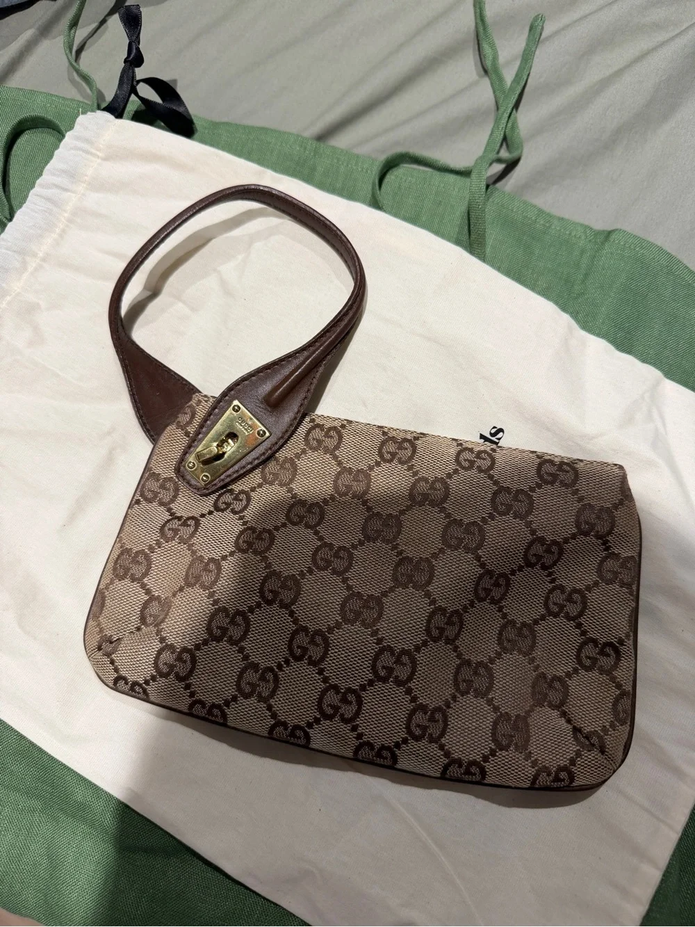 Gucci Brown GG Canvas Clutch Bag with Gold-Tone Lock